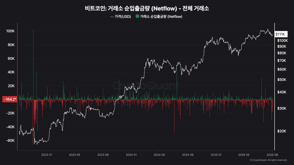 비트코인 거래소 순입출금량